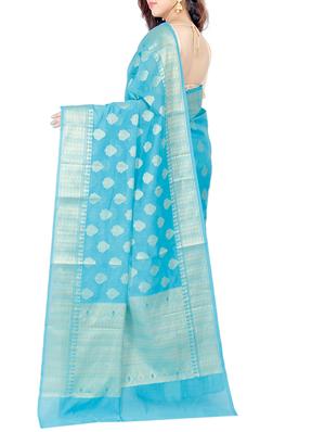 sky blue woven saree with blouse - 15114884 - Standard Image - 2