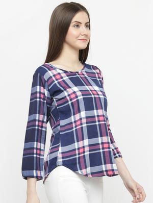 blue checkered crepe top - 15115069 - Standard Image - 2