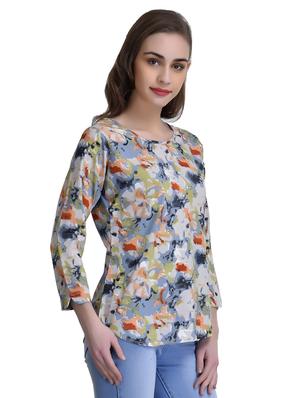 beige printed crepe top - 15115231 - Standard Image - 2