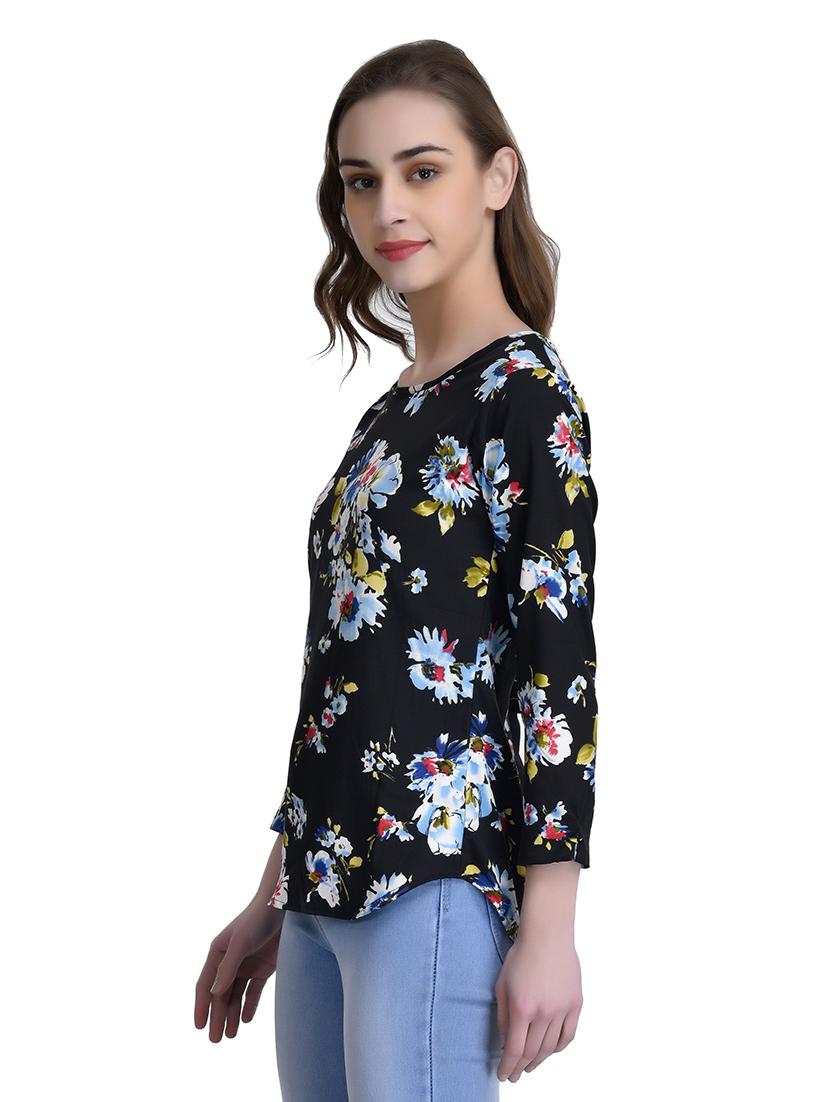 black floral crepe top - 15115237 - Zoom Image - 2
