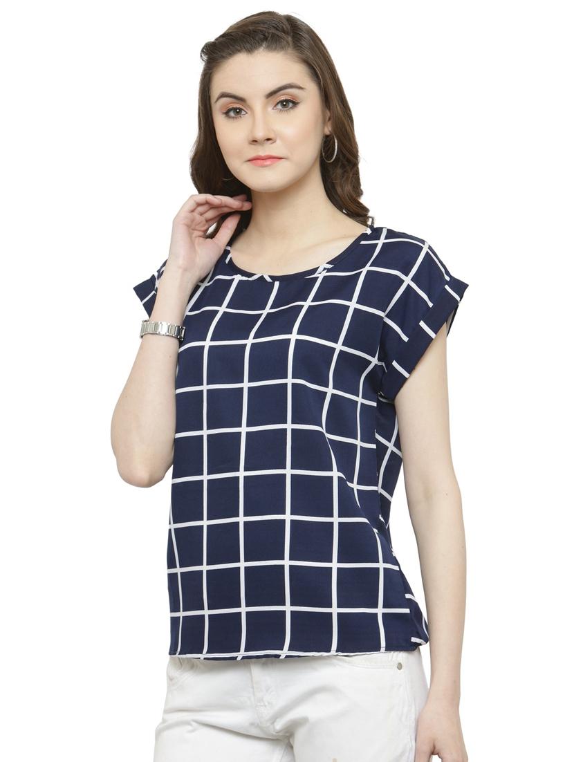 blue checkered crepe top - 15115241 - Zoom Image - 2