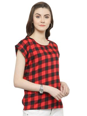 red checkered crepe top - 15115245 - Standard Image - 2