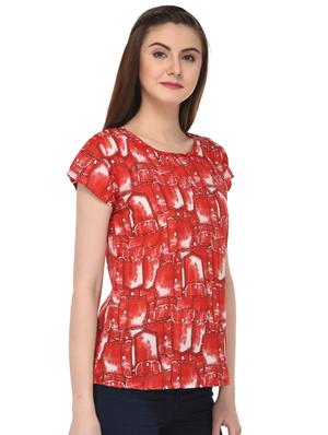 red printed crepe top - 15115248 - Standard Image - 2