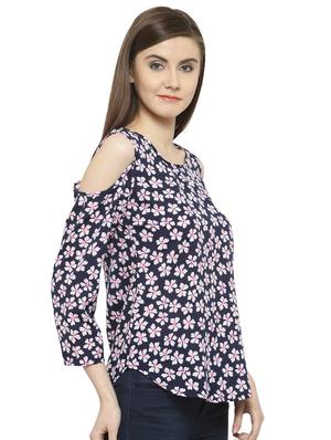 navy blue floral crepe top - 15115255 - Standard Image - 2