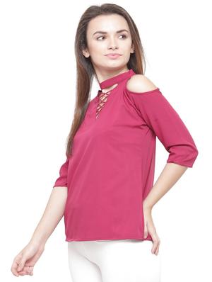 solid pink crepe top - 15115263 - Standard Image - 2