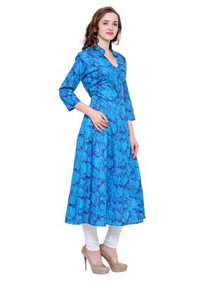 blue cotton flared kurta - 15115343 - Standard Image - 2