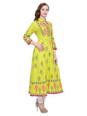 yellow cotton a-line kurta - 15115352 - Standard Image - 2