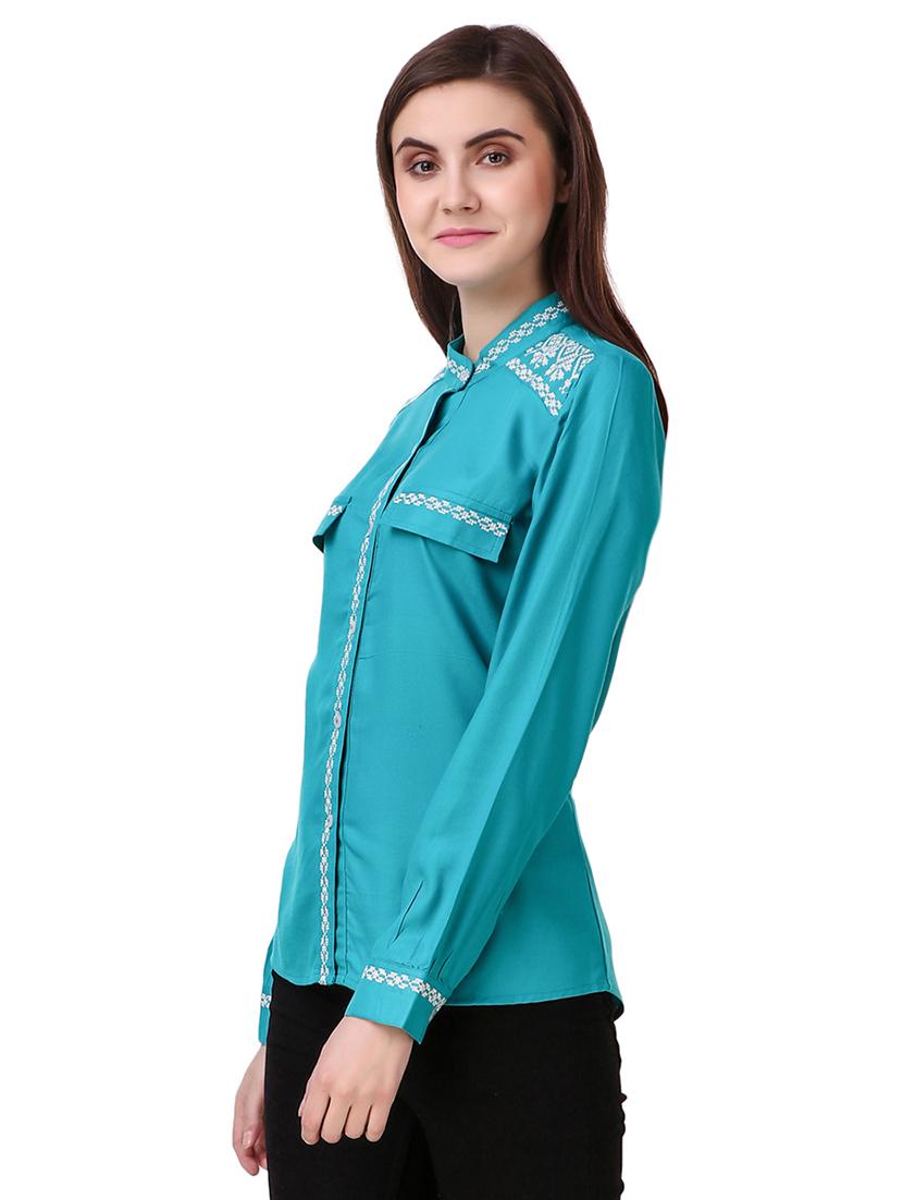 blue cotton embroidered shirt - 15115664 - Zoom Image - 2