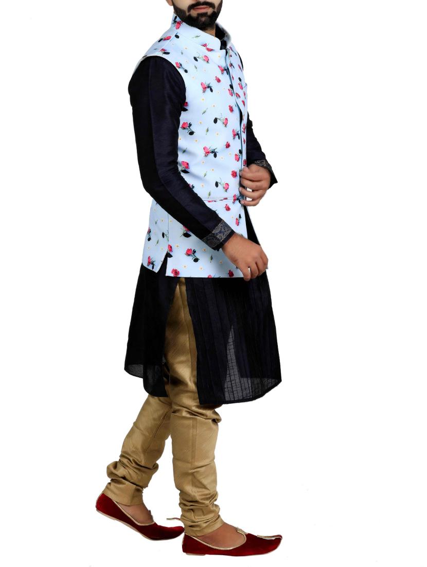 blue cotton nehru jacket - 15115901 - Zoom Image - 2