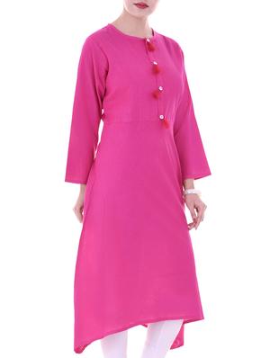 pink cotton asymmetric kurti - 15116217 - Standard Image - 2