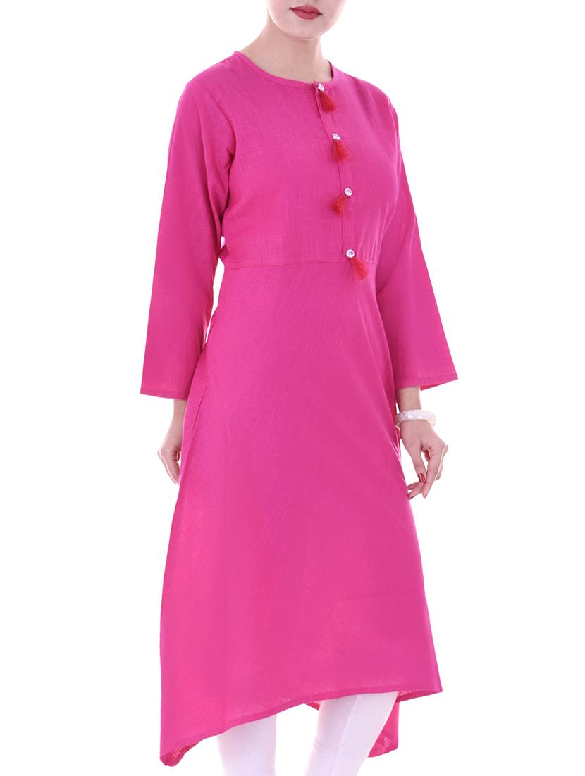 pink cotton asymmetric kurti - 15116217 - Zoom Image - 2