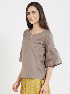 solid grey cotton top - 15116258 - Standard Image - 2