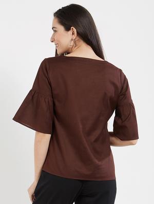 solid brown cotton top - 15116259 - Standard Image - 2