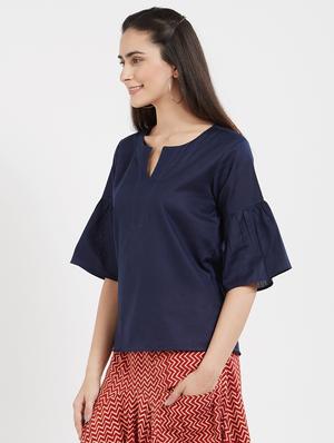 navy blue solid cotton top - 15116260 - Standard Image - 2