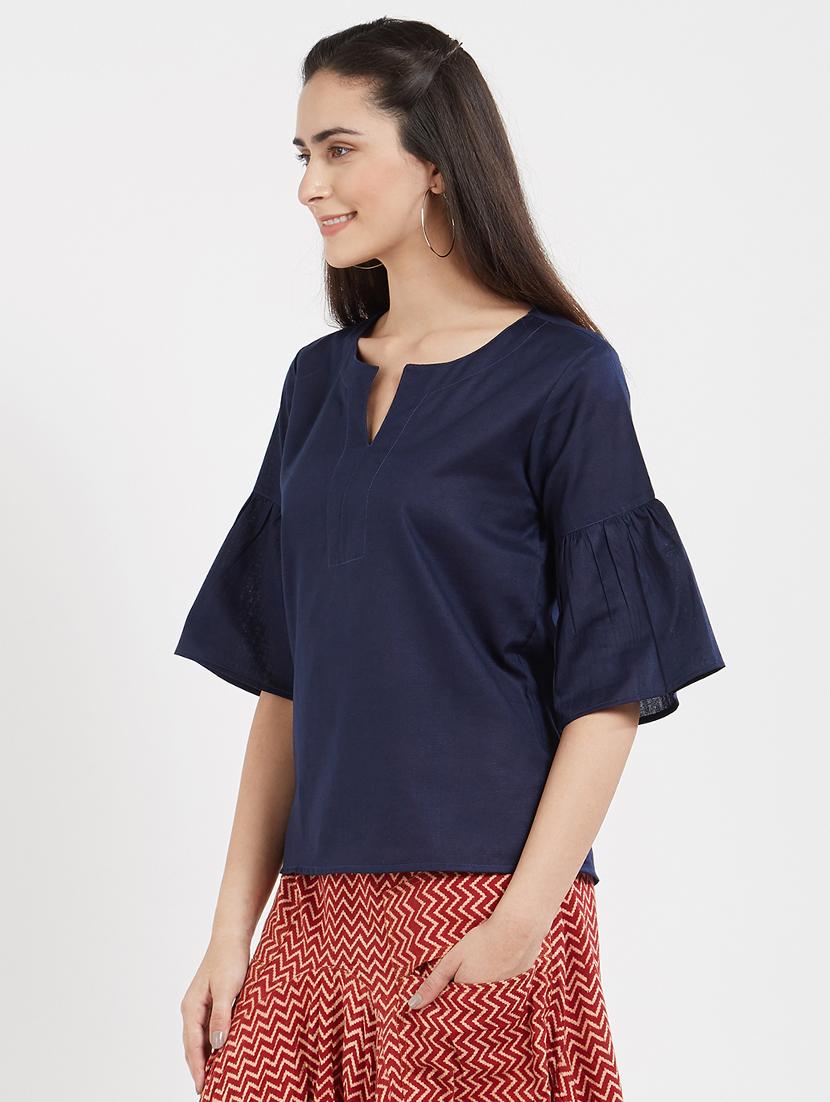 navy blue solid cotton top - 15116260 - Zoom Image - 2