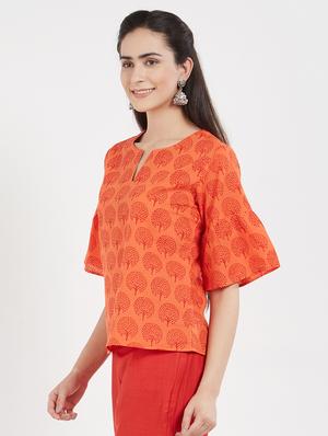 orange printed cotton top - 15116263 - Standard Image - 2