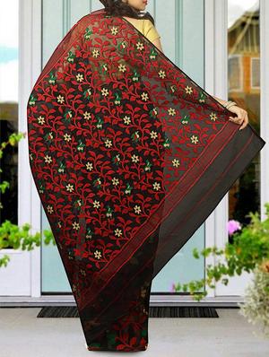 black cotton silk jamdani saree - 15116729 - Standard Image - 2