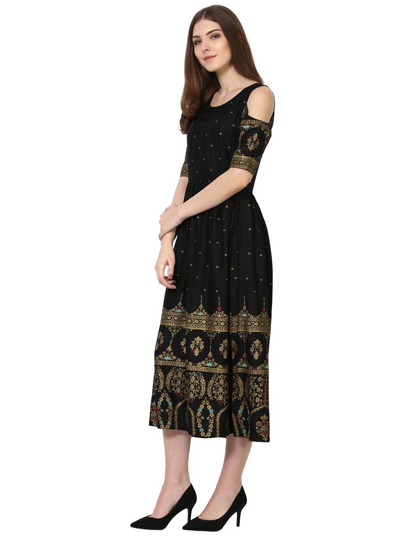 Foil print cold shoulder dress - 15117002 - Zoom Image - 2