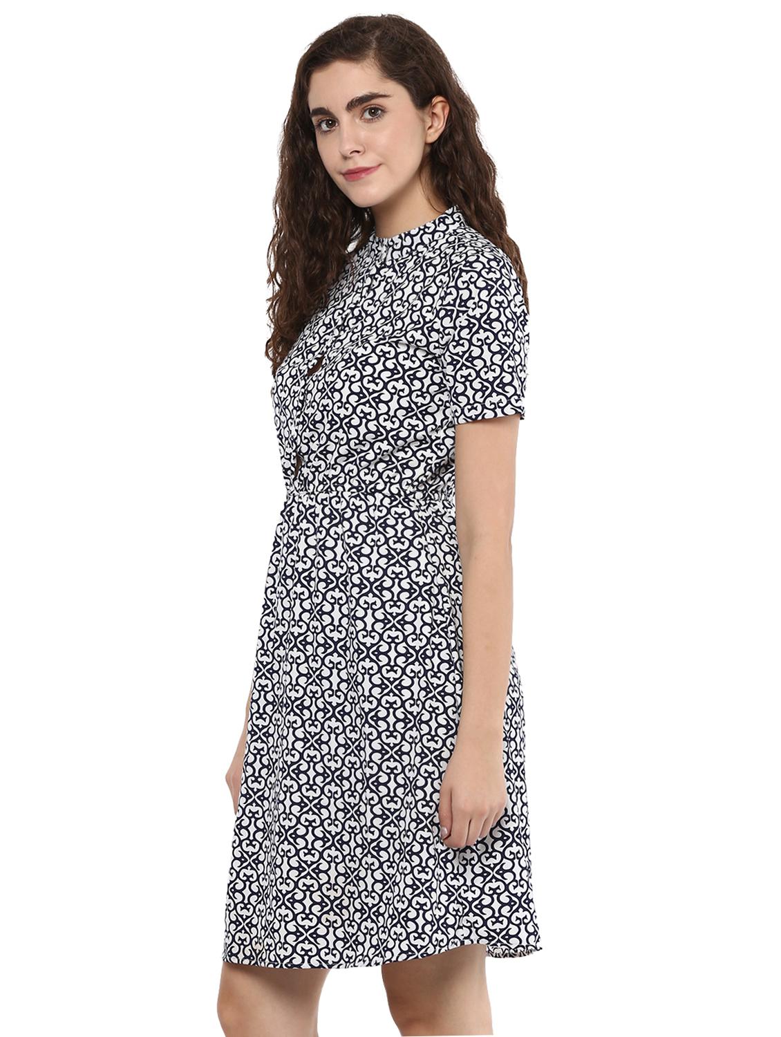 navy blue printed crepe a-line dress - 15117162 - Zoom Image - 2