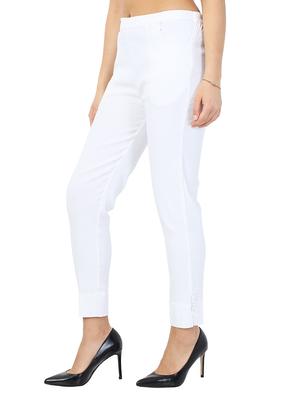 solid white flat front trouser - 15117176 - Standard Image - 2