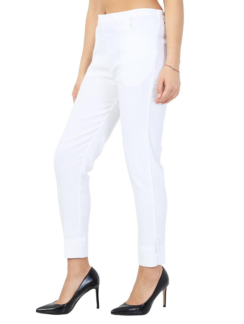solid white flat front trouser - 15117176 - Zoom Image - 2