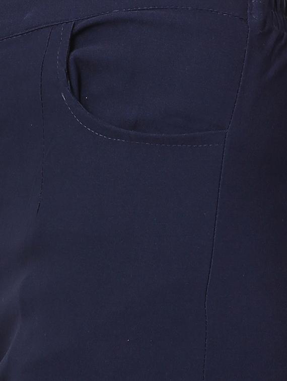navy blue solid front trousers - 15117177 - Zoom Image - 5