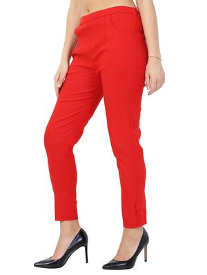 red solid flat front trouser - 15117180 - Standard Image - 2