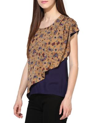 brown printed rayon layered top - 15117445 - Standard Image - 2