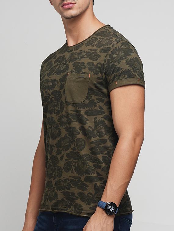 olive green cotton all over print t-shirt - 15118516 - Zoom Image - 2