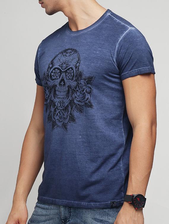 blue cotton chest print t-shirt - 15118534 - Zoom Image - 2