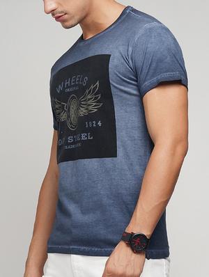 blue cotton chest print t-shirt - 15118538 - Standard Image - 2