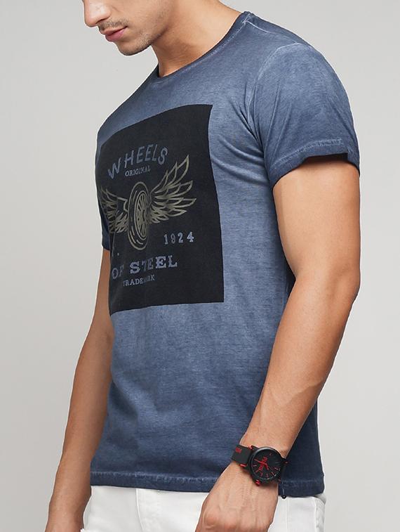 blue cotton chest print t-shirt - 15118538 - Zoom Image - 2