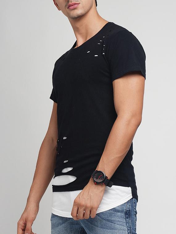 black cotton ripped t-shirt - 15118540 - Zoom Image - 2