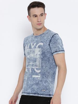 blue cotton front print t-shirt - 15119079 - Standard Image - 2