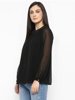 black solid embellished top - 15119316 - Standard Image - 2