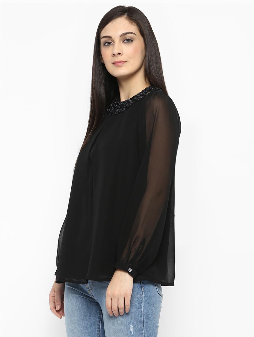 black solid embellished top - 15119316 - Zoom Image - 2