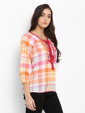 orange checkered cotton blouson top - 15119329 - Standard Image - 2