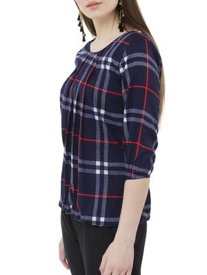 pleated neck plaid blouson top - 15120840 - Standard Image - 2