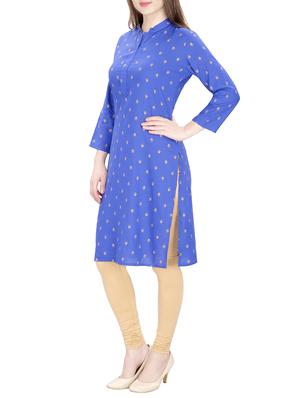 blue cotton straight printed kurta - 15120869 - Standard Image - 2