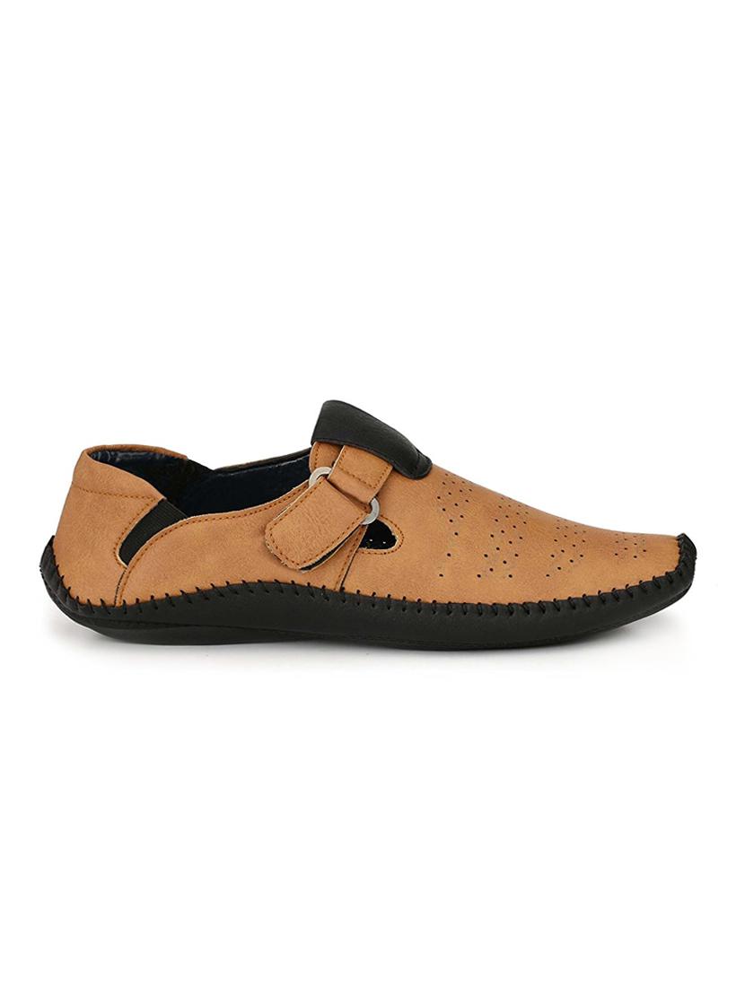 tan leatherette slip on sandal - 15121159 - Zoom Image - 2