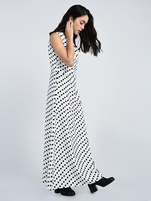 Pleated neck polka doted maxi dress - 15121397 - Standard Image - 2
