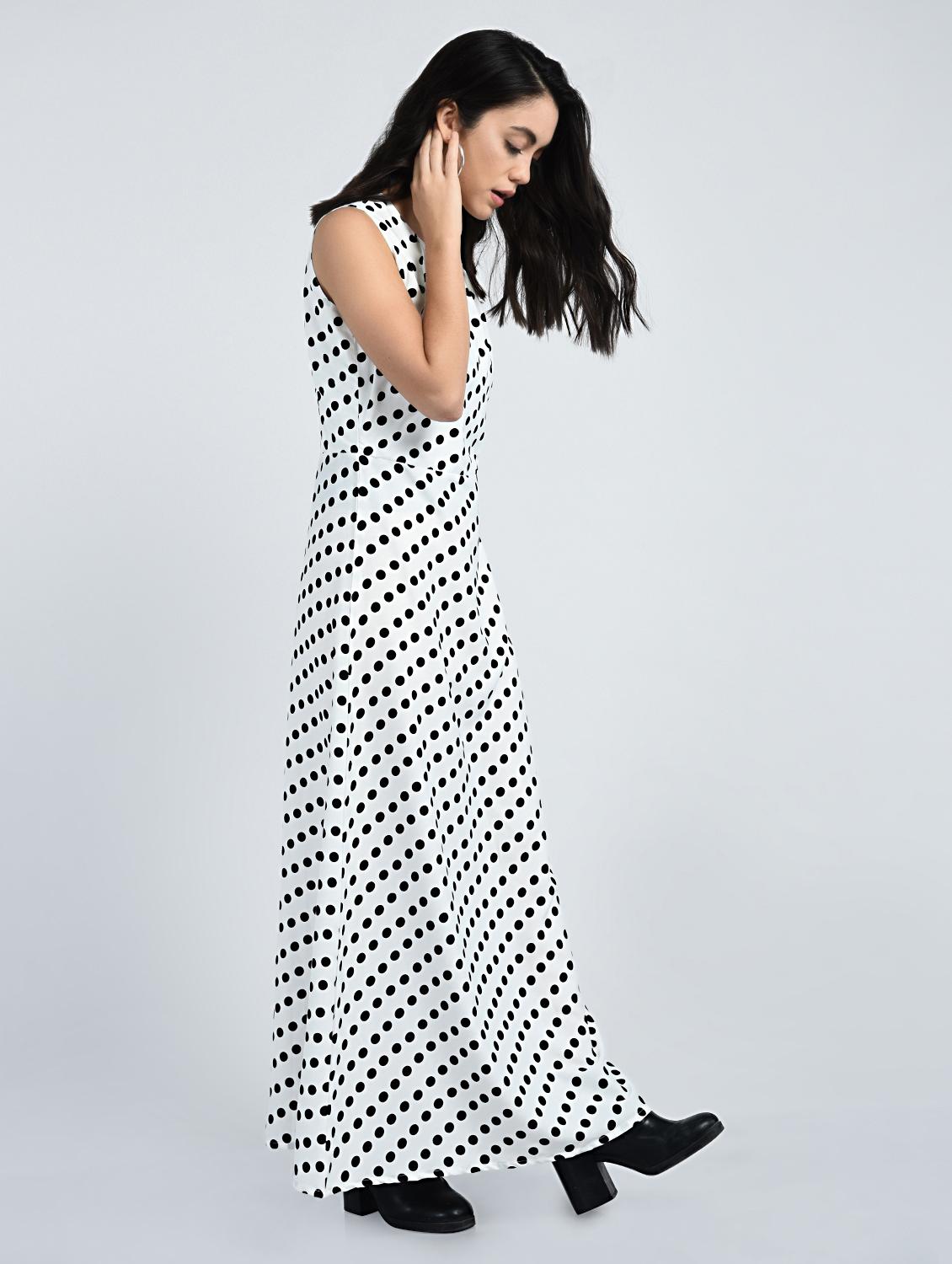 Pleated neck polka doted maxi dress - 15121397 - Zoom Image - 2