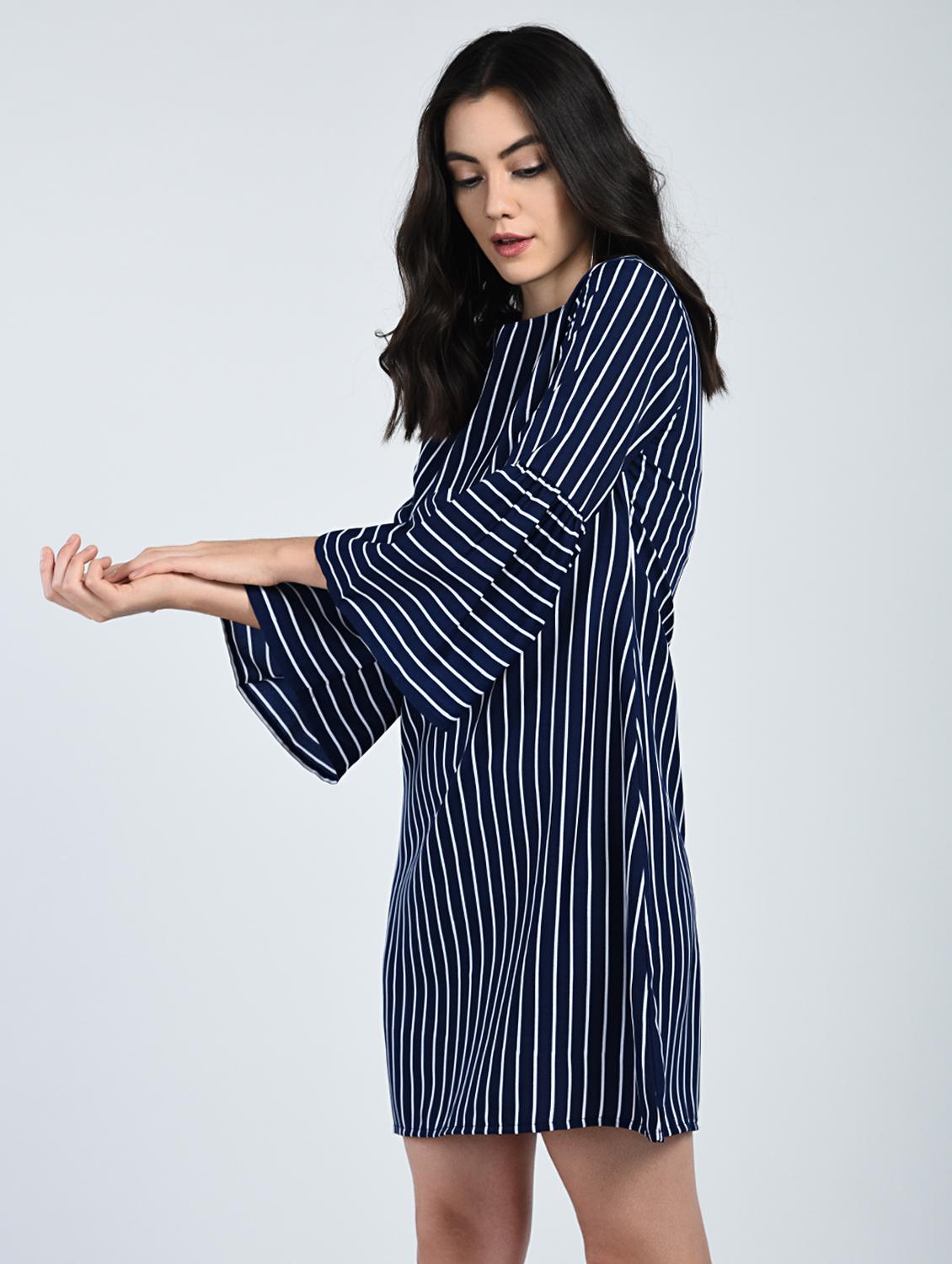 Bell sleeved striped shift dress - 15121410 - Zoom Image - 2