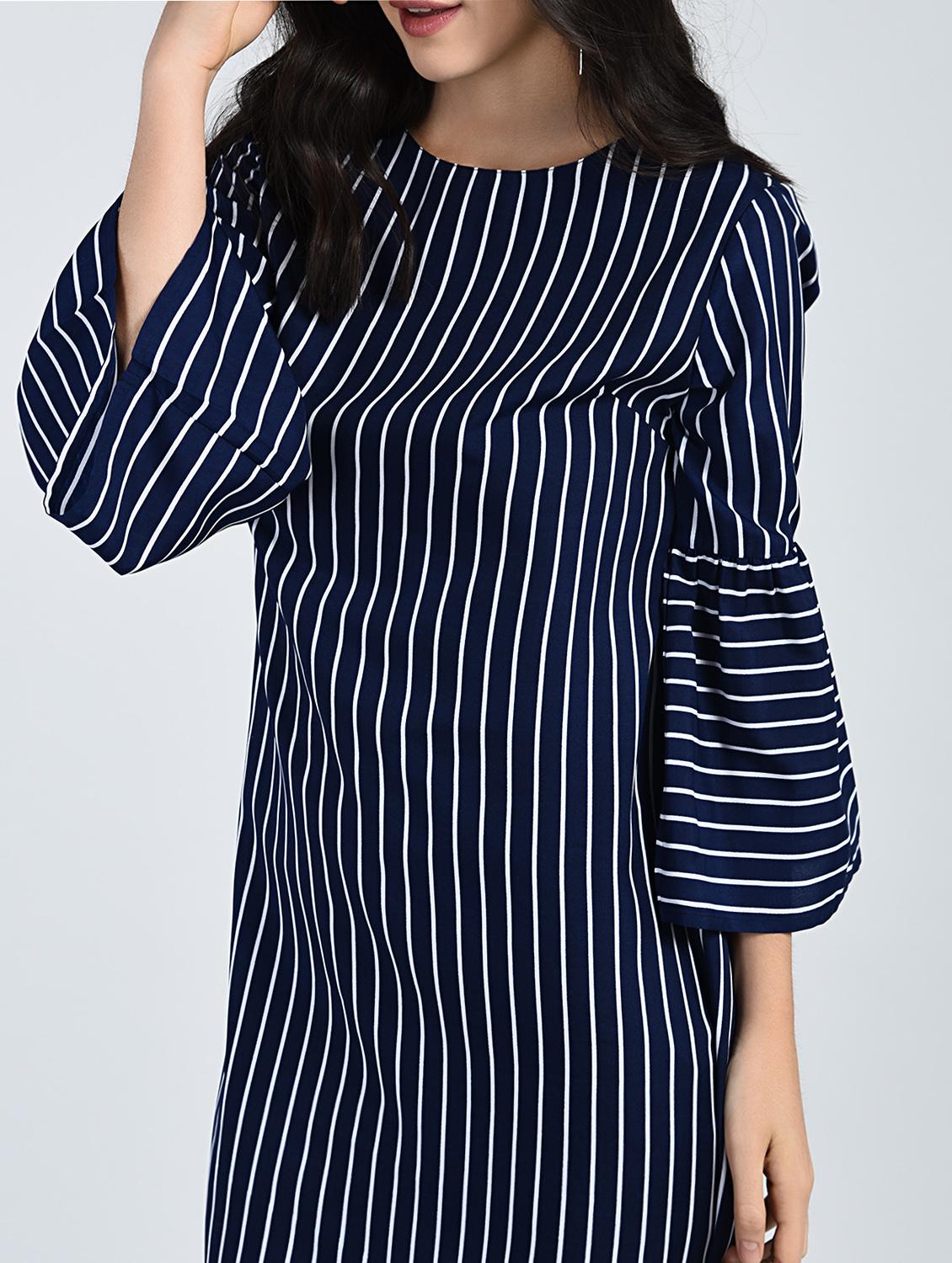 Bell sleeved striped shift dress - 15121410 - Zoom Image - 5