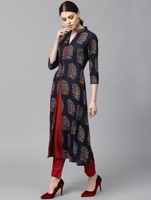 blue rayon aline kurta - 15122095 - Standard Image - 2