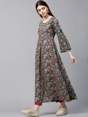 Blue rayon flared kurta - 15122101 - Standard Image - 2