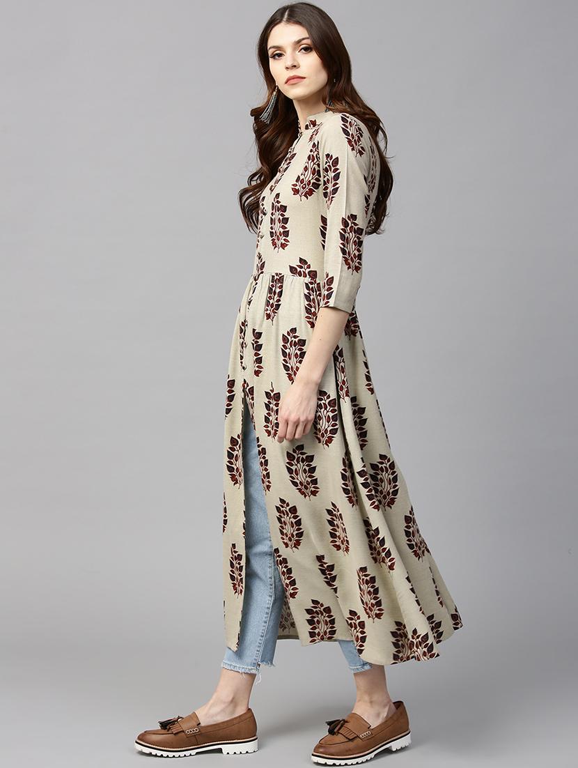 grey rayon straight kurta - 15122105 - Zoom Image - 2