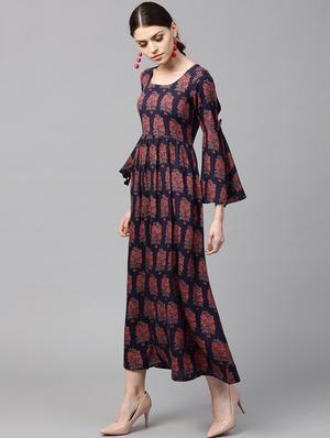 blue rayon flared kurta - 15122111 - Standard Image - 2