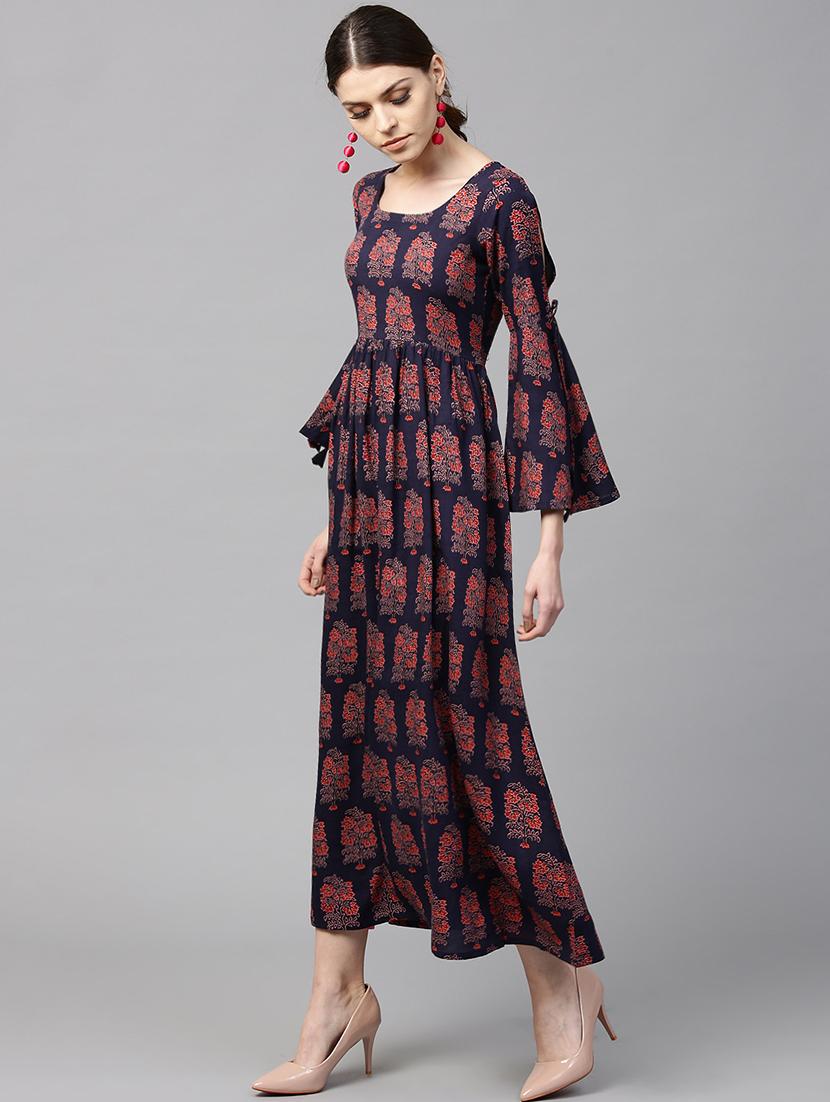 blue rayon flared kurta - 15122111 - Zoom Image - 2