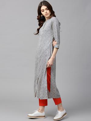 grey rayon straight kurta - 15122122 - Standard Image - 2